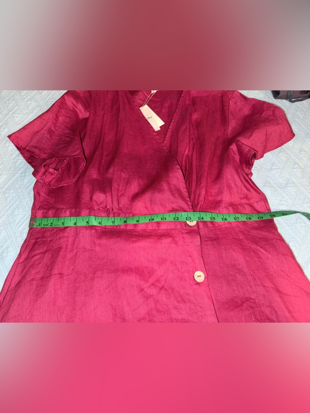 Linen Raspberry Wrap-Style Midi Dress - Picture 7 of 9